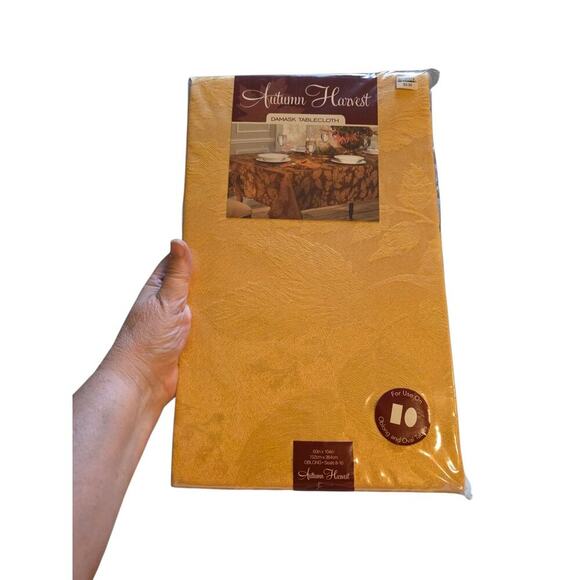 Autumn Harvest Damask Tablecloth 104” X 60" Oblong Gold New In Package - Picture 1 of 3